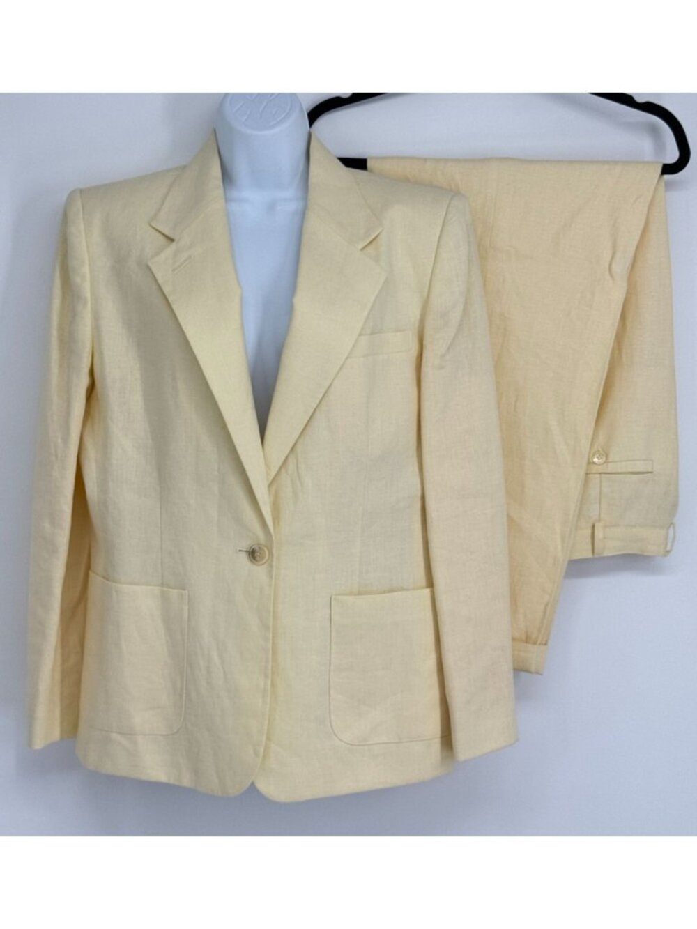 VTG Lauren Ralph Lauren 10 Yellow 100% Linen Pleated Pant Suit Blazer Set